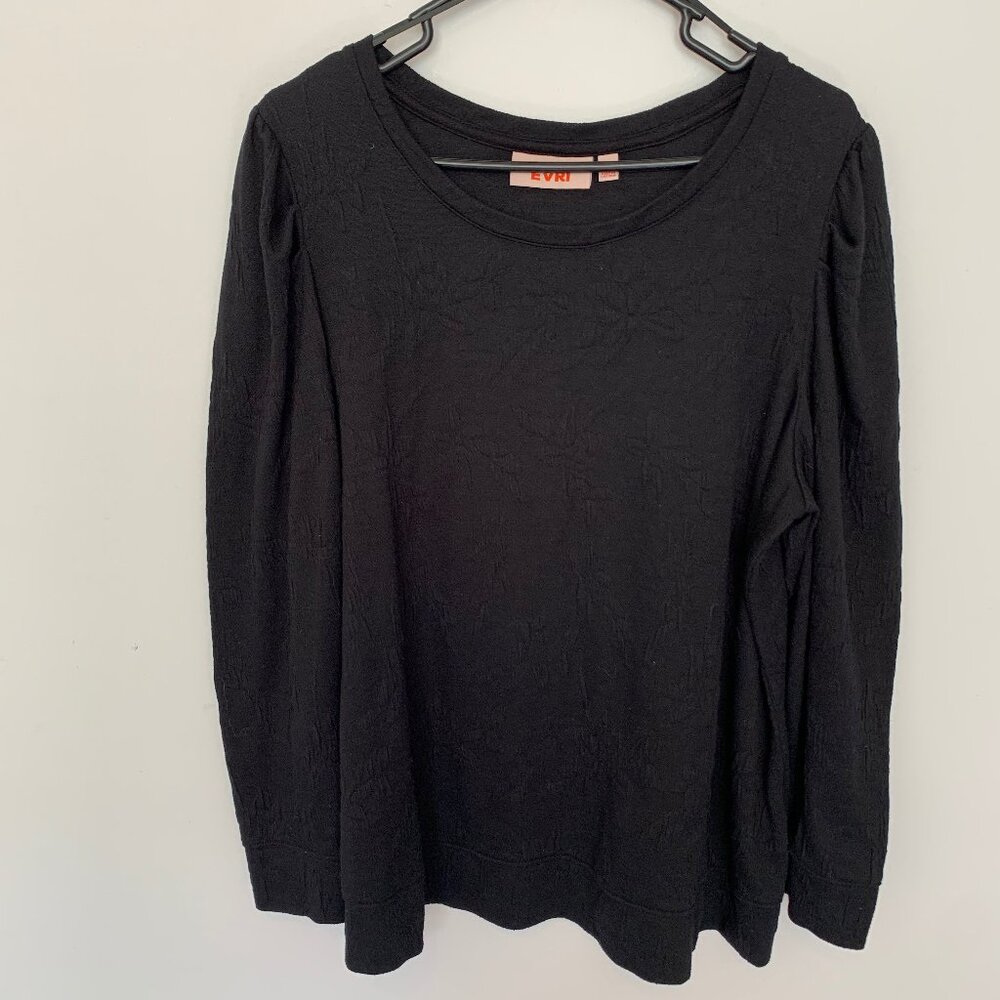 EVRI TEXTURED BLACK ROUND NECK LONG SLEEVE TOP SIZE 1X